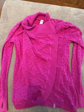 Ivivva Open-Front Pointelle Cardigan in Bright Fuchsia